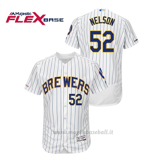 Maglia Baseball Uomo Milwaukee Brewers Jimmy Nelson 150th Aniversario Patch Autentico Flex Base Bianco Blu